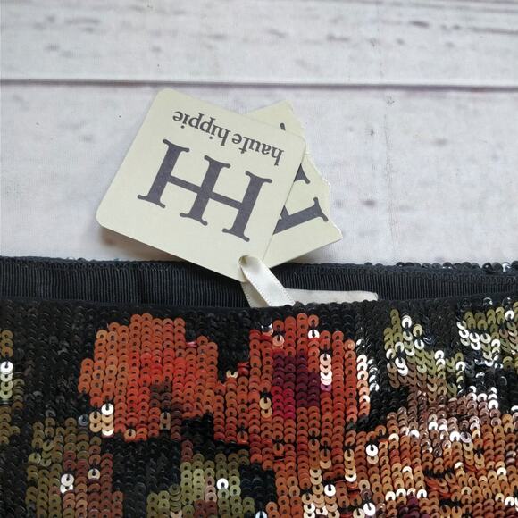 HAUTE HIPPIE Floral Print Sequin Party Chic Mini Skirt M NWT - Picture 3 of 8